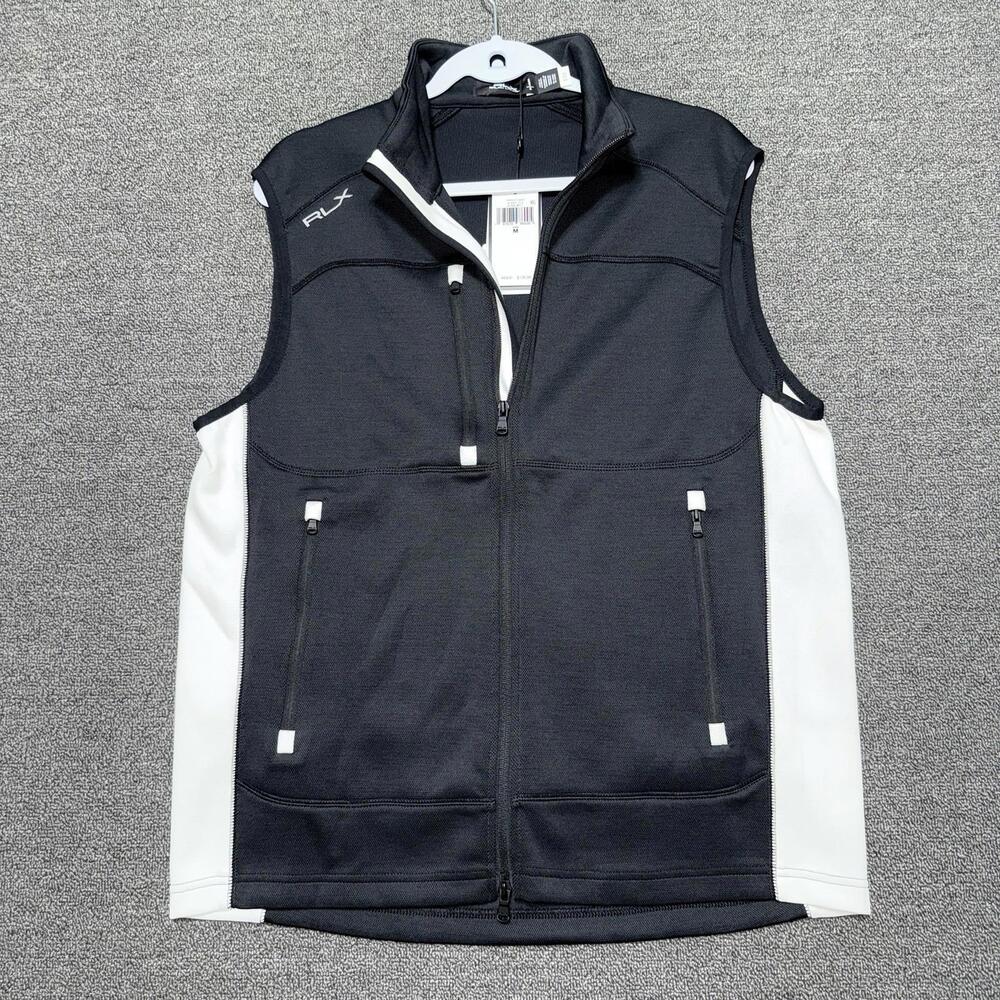 RLX Ralph Lauren Men's Double-Knit Full-Zip Golf Vest Black White NWT Size M